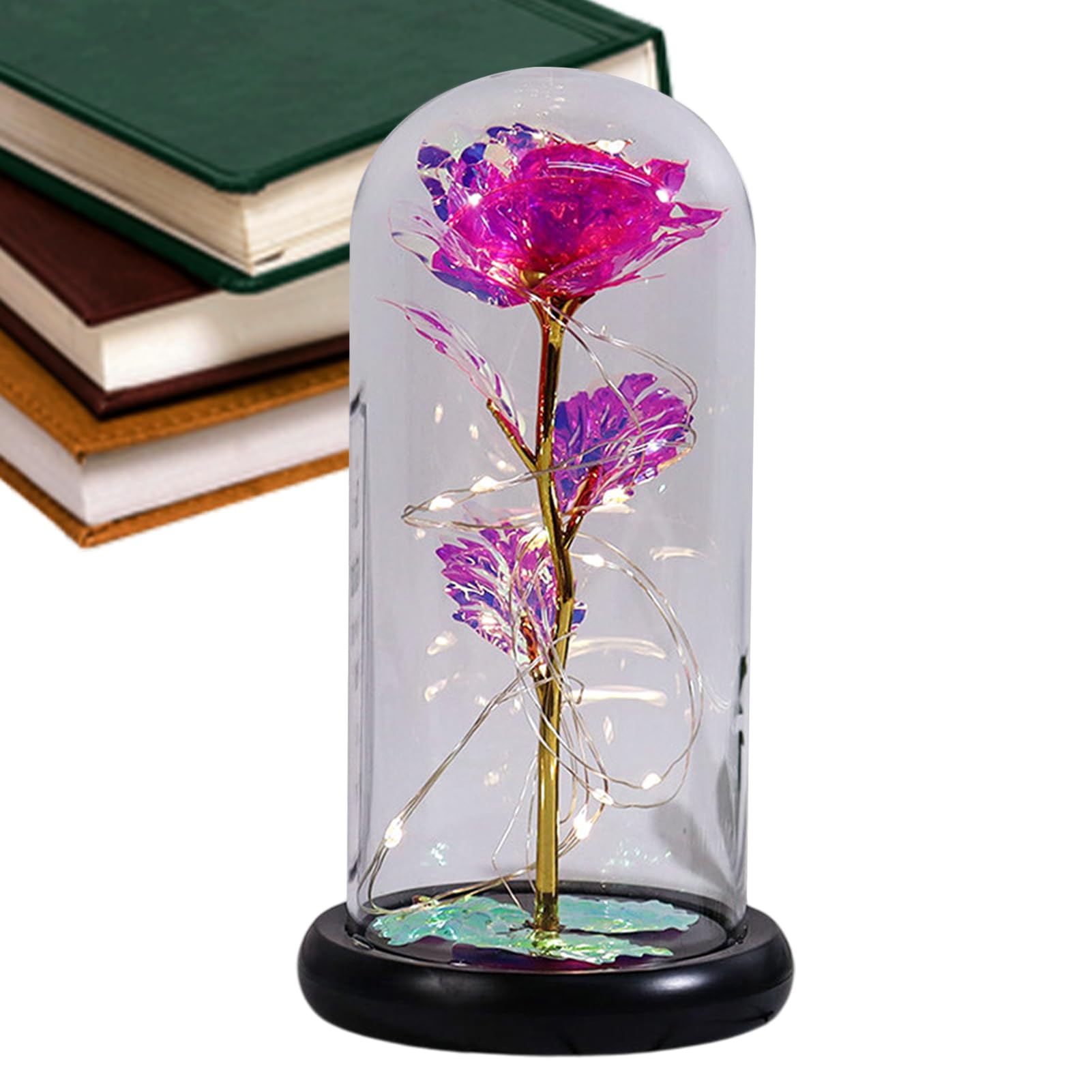 Rose artificielle pour toujours lumineuse sous cloche de verre