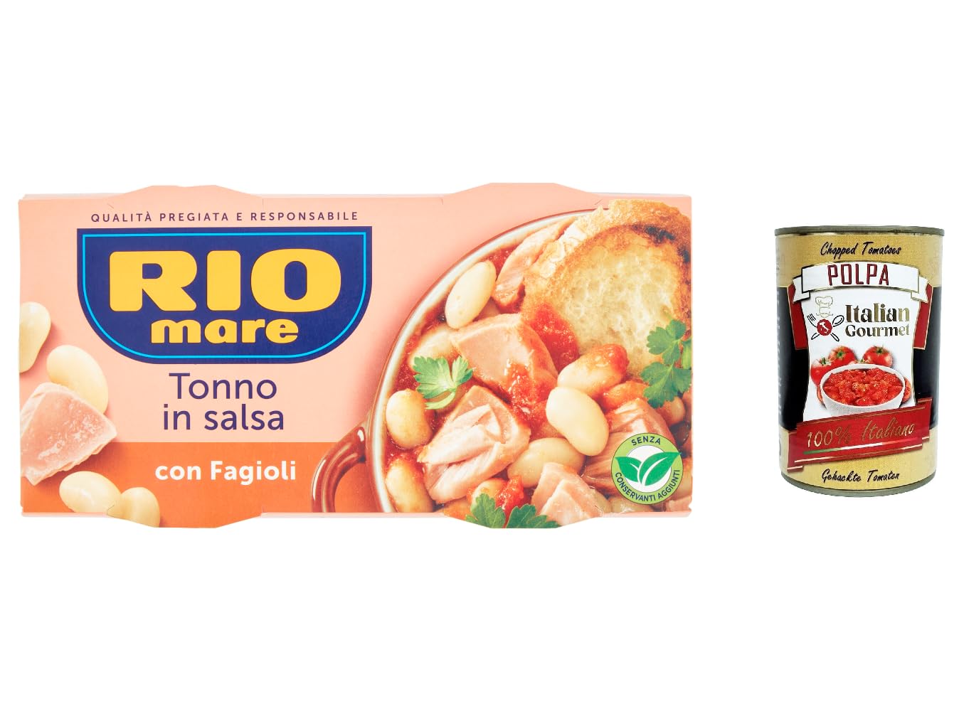 Italian Gourmet tonno e fagioli piatto Thunfisch Dose 12 x 2 x 160g | Mit Bohnen, ricetta mediterranea da gustare; praktische Portionen für Büro, Gesamtnettogewicht 320 g + Kostenlos Polpa 400g