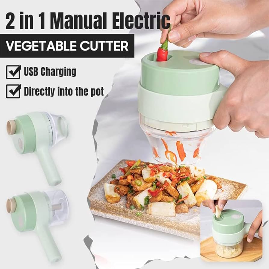 Amazon.com: 4 in 1 Handheld Electric Vegetable Cutter Set, Portable Gatling Vegetable ChopperRechargeable, Mini Wireless Food Processor, Multifunction Food Mini Slicer with Brush for Pepper Chili Celery Ginger: Home & Kitchen