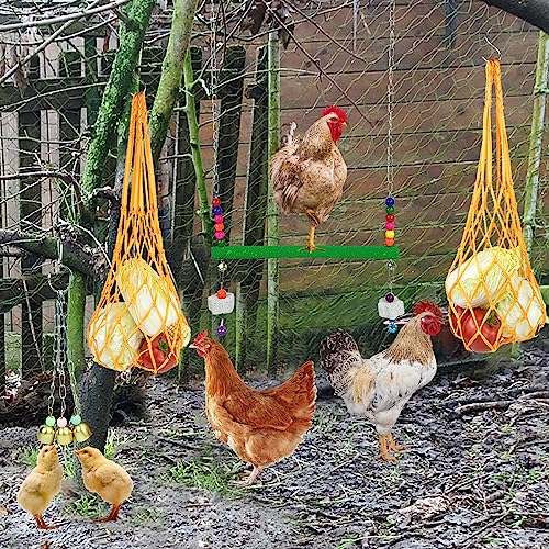 Image of 12 Pack Chicken Toys for Hens,Net Mirror Bell Xylophone String Vegetable Fruits Skewer Hanging Ladder Swings Coop Accessories for Hens Bird Parrot
