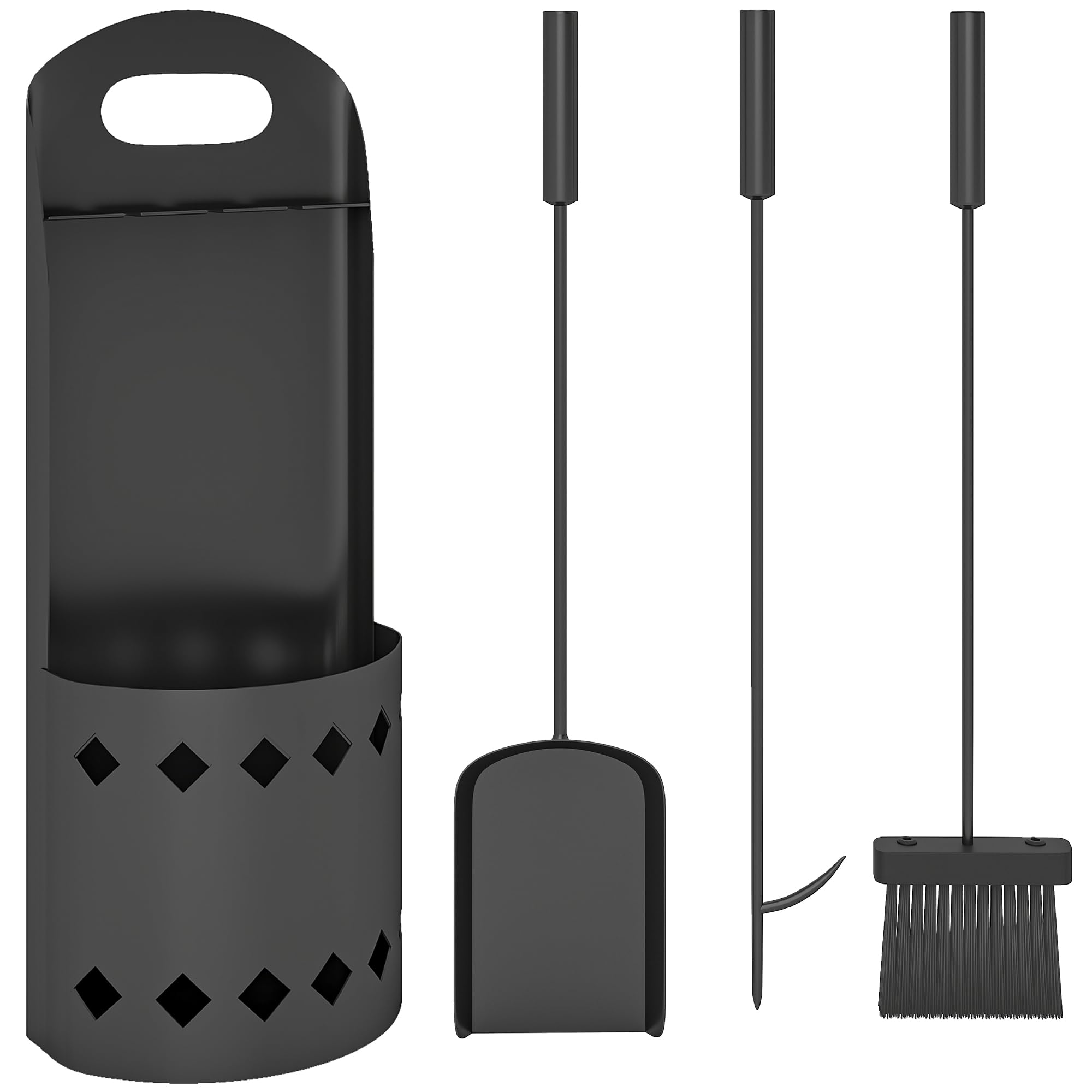 Outsunny Black 4 Pieces Fireplace Companion Set, Metal Fireplace Accessories Fireside Companion Set With Broom, Shovel, Poker, Bucket,