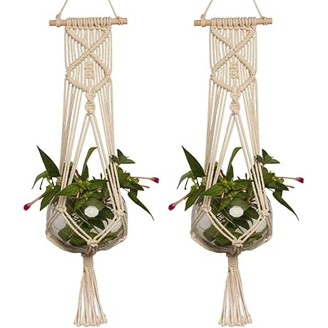 LANGUGU Macrame Plant Hanger with Wooden Dowel