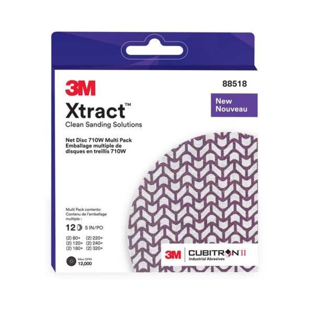 3M Xtract Cubitron II Net Disc, 710W, Multi-Grade, 5 in x NH, Die 500X | Multi-pack, 12 Piece, Hook and Loop Sanding Discs, 80+, 120+, 180+, 220+, 240+, 320+, Virtually Dust-Free, 88518