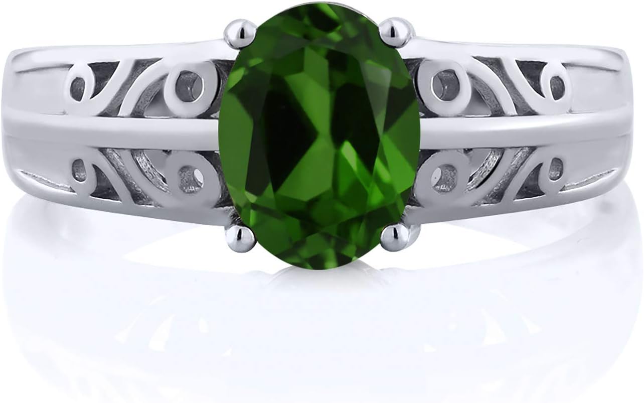Gem Stone King 925 Sterling Silver Green Chrome Diopside Ring For Women (1.20 Cttw, Oval 8X6MM)