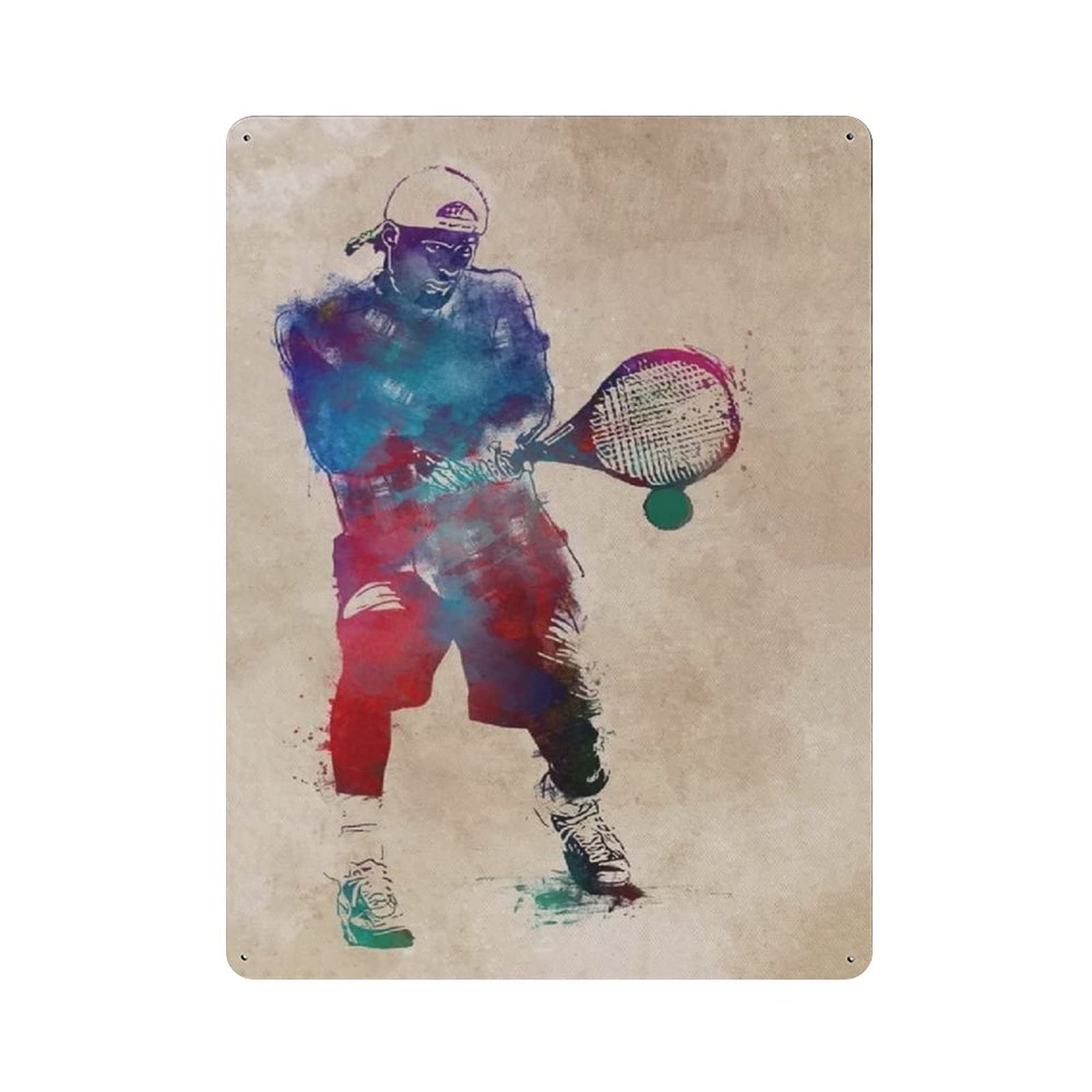Metal Tin Sign Tennis Player Watercolor Sports Vintage Tin Poster Metal Sign Wall Decoration Country Kitchen Home Garage Decor 16"x12"