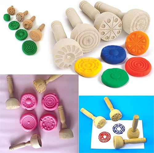 Miniatura 7 de OwnMy Juego de sellos de arcilla de madera, sellos de mango de masa de juego de madera, herramientas de cerámica con mango de madera, juego de 4