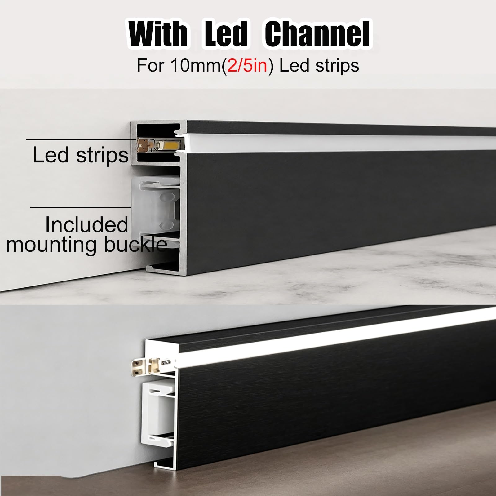 battiscopa Battiscopa Con Canale Led Bianco, Battiscopa A Pavimento Da 100 200 250 Cm Con Copertura In PC, Modanatura Battiscopa A Muro(A 8cm/3'',160cm/63in)