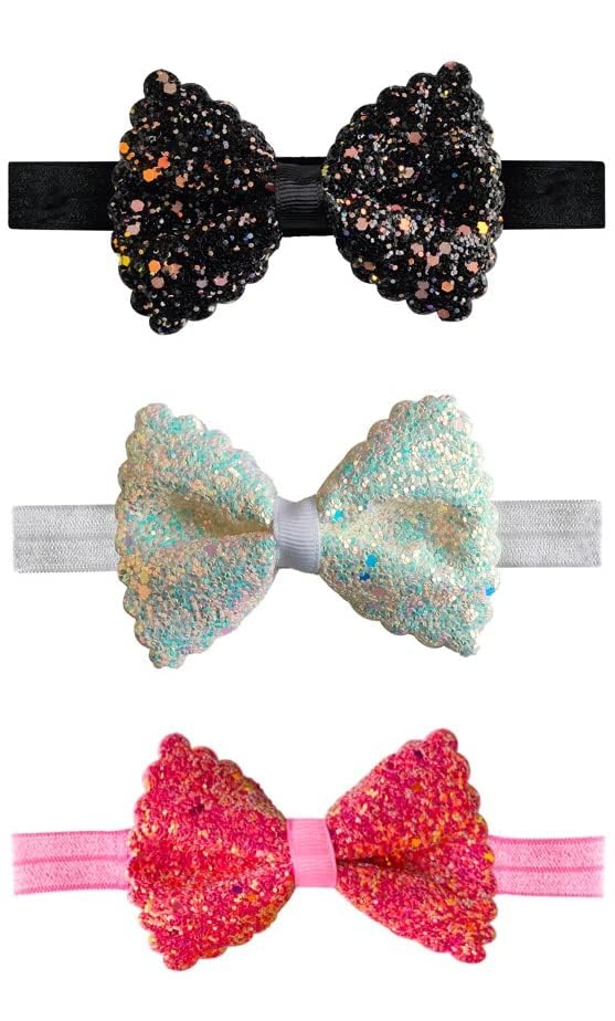 HOMEMATES Fancy Stylish Glitter Bow Hair Band For Baby Girls Kids Hair Accessories Pack Of 3 Pcs (B091TX8P5M) Amazon Price History, Amazon Price Tracker