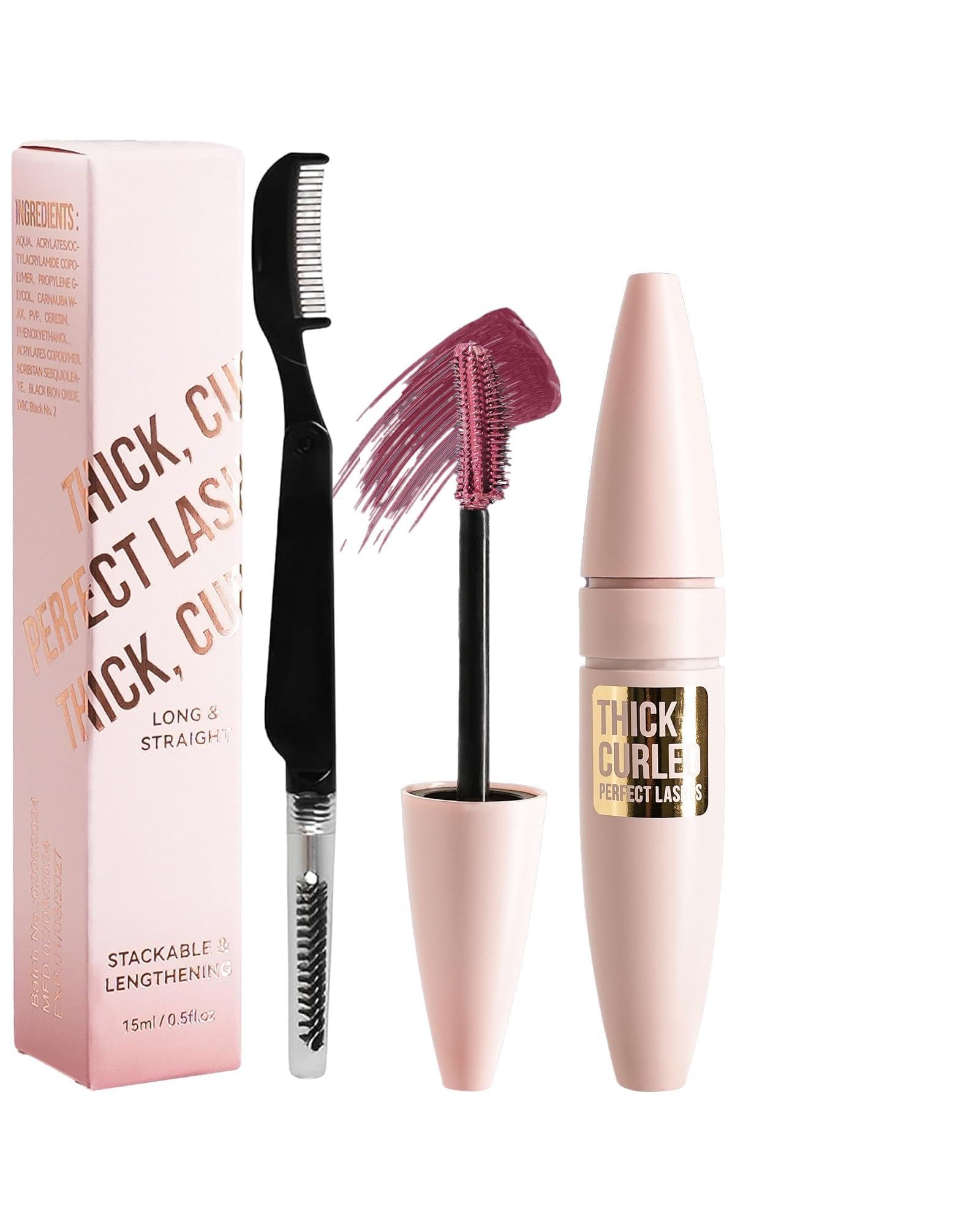 Waterproof Mascara Burgundy,Colored Mascara Volume and Length for Eyelashes Extension,Longlasting Curling No Clumping Tube Máscara,Colorful rimel de pestañas Eye Makeup Gift for Older Women-04 04 Burgundy