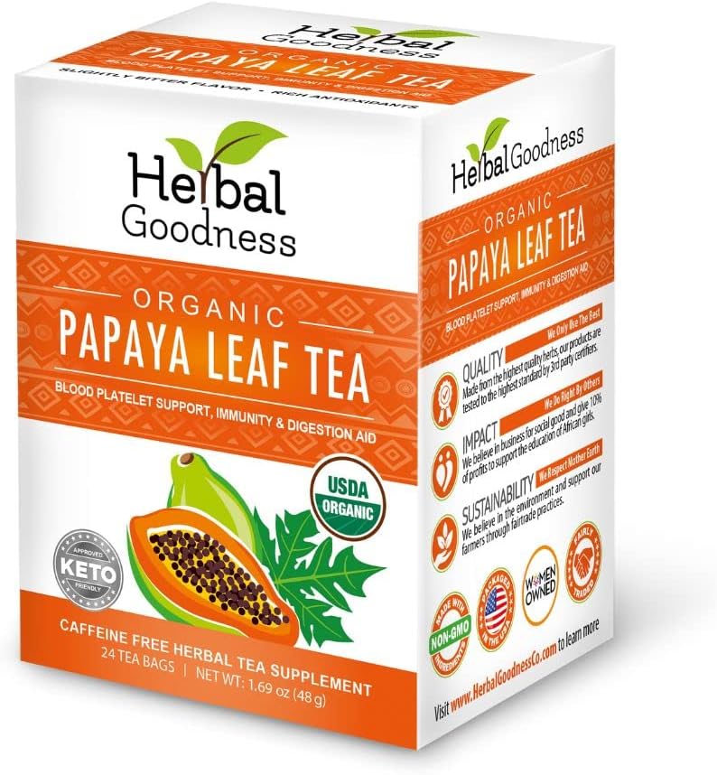 - Organic Papaya Leaf Extract Tea For Platelets 24bags - Papaya Enzymes Natural Blood Platelet Tea - For Immune Gut & Digestive Health - Made in the USA