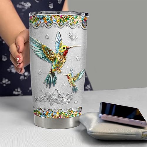 Miniatura 6 de SANDJEST Vaso de colibrí personalizado de 20 onzas, 30 onzas, vasos aislados con tapa, taza de viaje de café para mujeres y niñas, joyería de