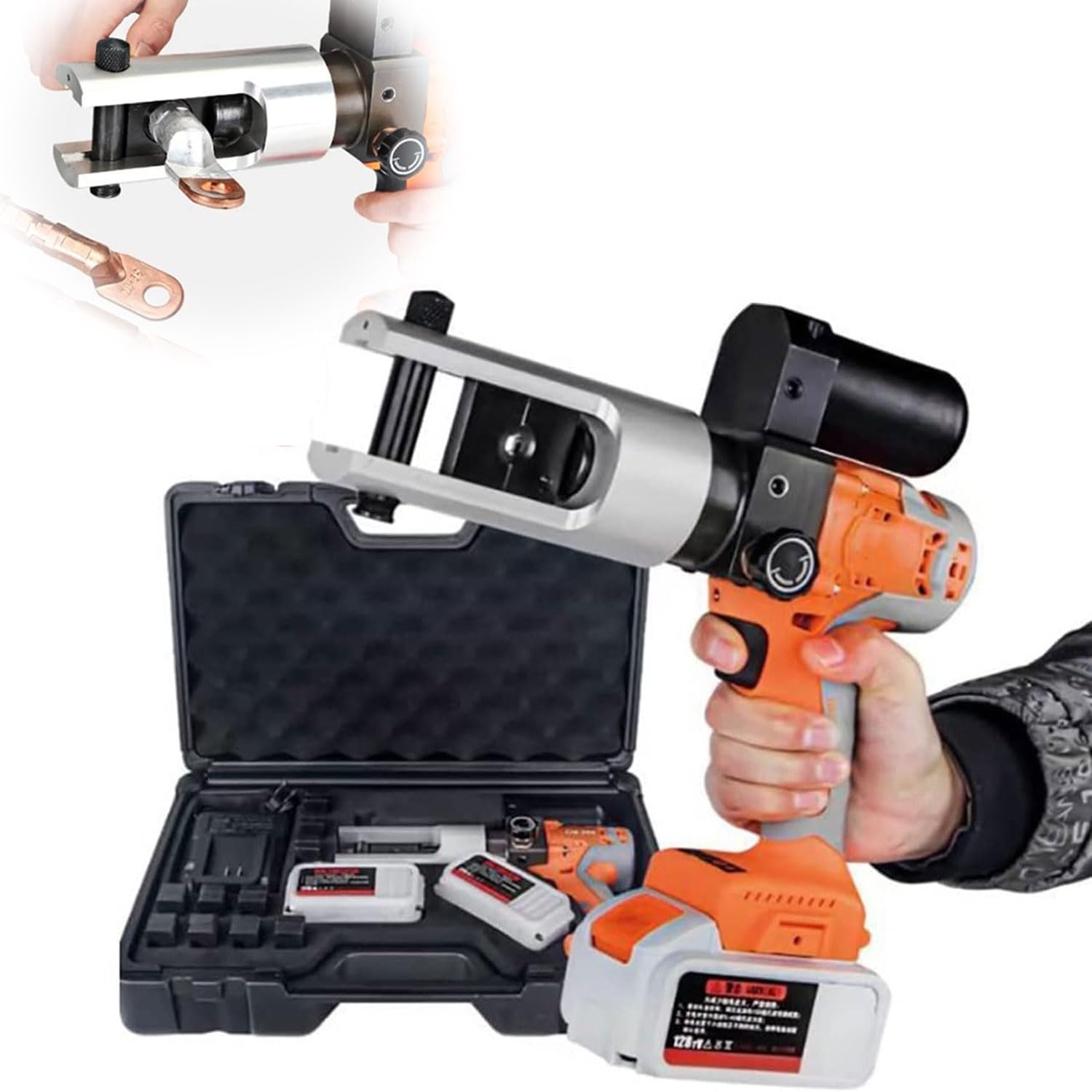 Pinza crimpatrice idraulica elettrica, connettore reversibile portatile a 360°, utensili per crimpare cavi Con 11 stampi, kit connettore idraulico per tubi in acciaio inossidabile, PEX, rame