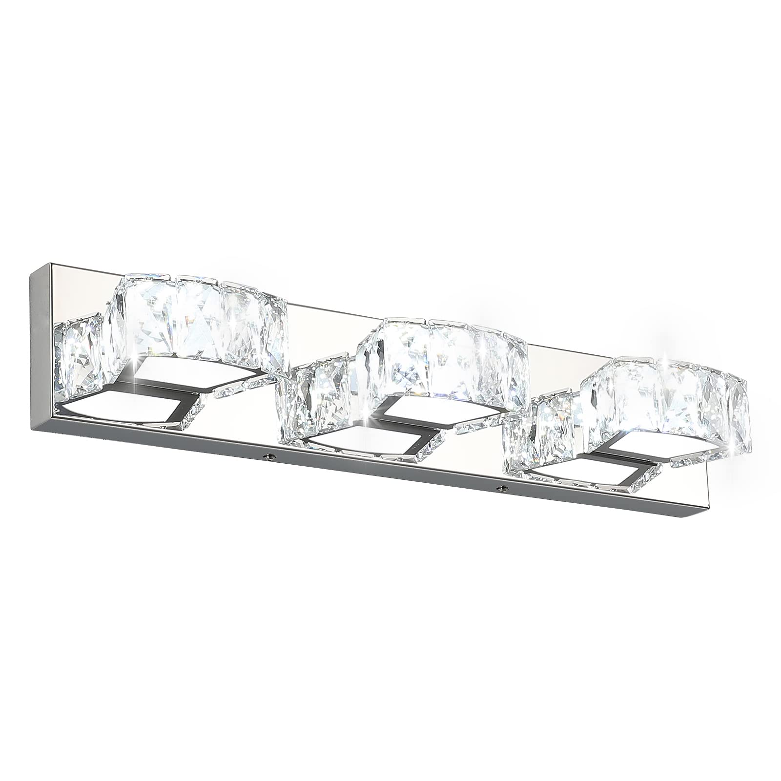 JUSHENG Crystal Vanity Light Dimmable 3 Lights Bathroom Lighting