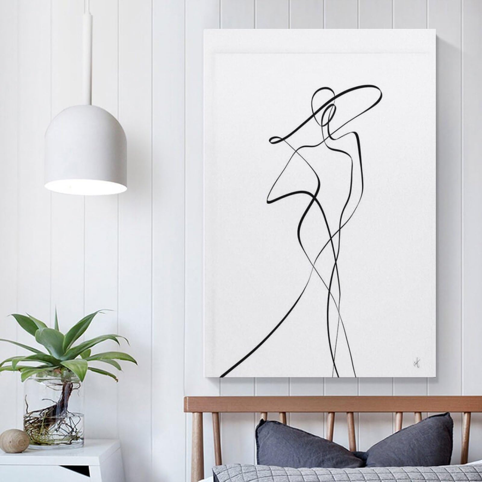 Amazon.co.jp: 女性 ラインアート 線画 モノクロ 白黒 絵画 北欧