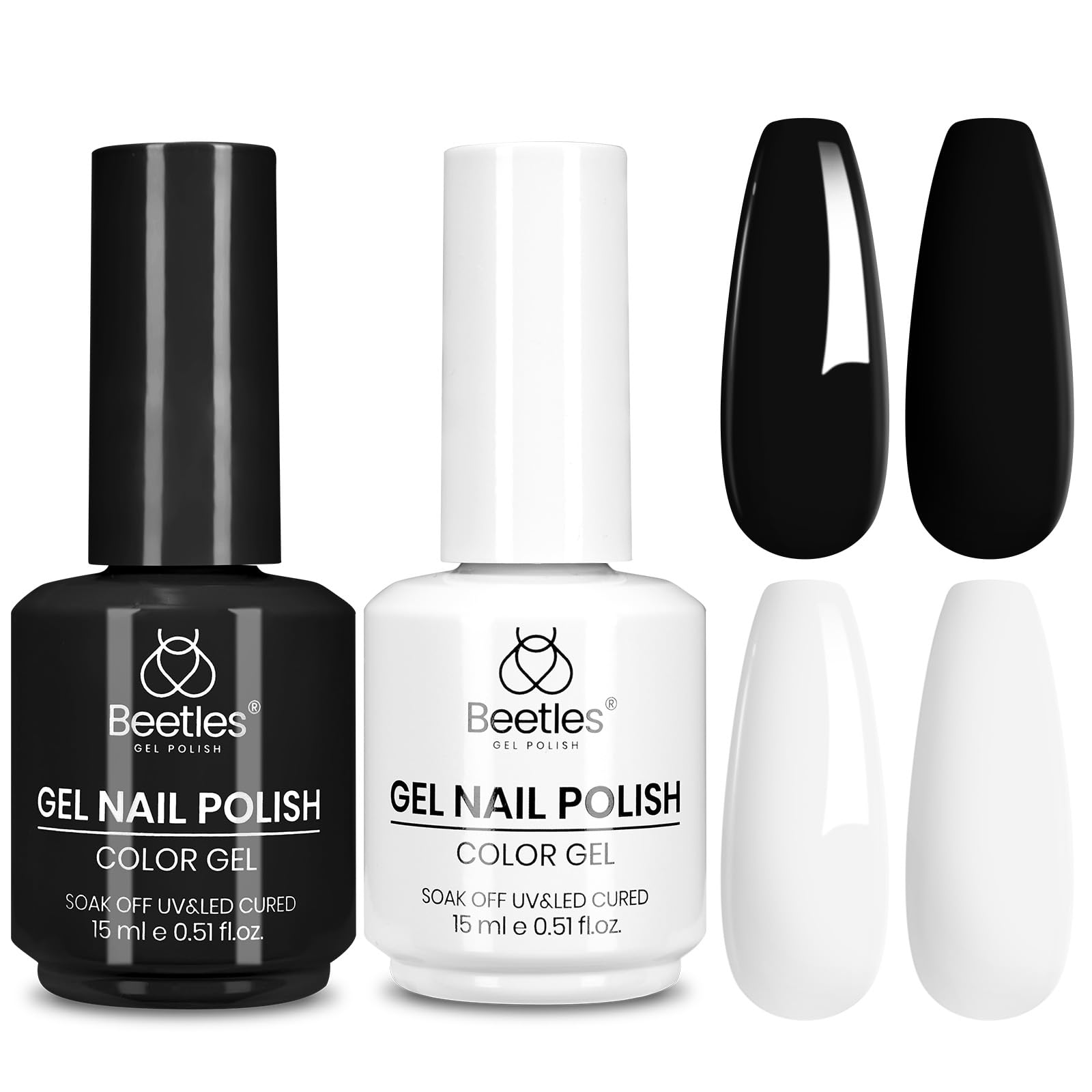 Beetles Black White Gel Polish Set - 2 Pcs 15ml Black And White Colors Polish French Nails Soak Off Led Nails Art Manicure Salon Diy at Home