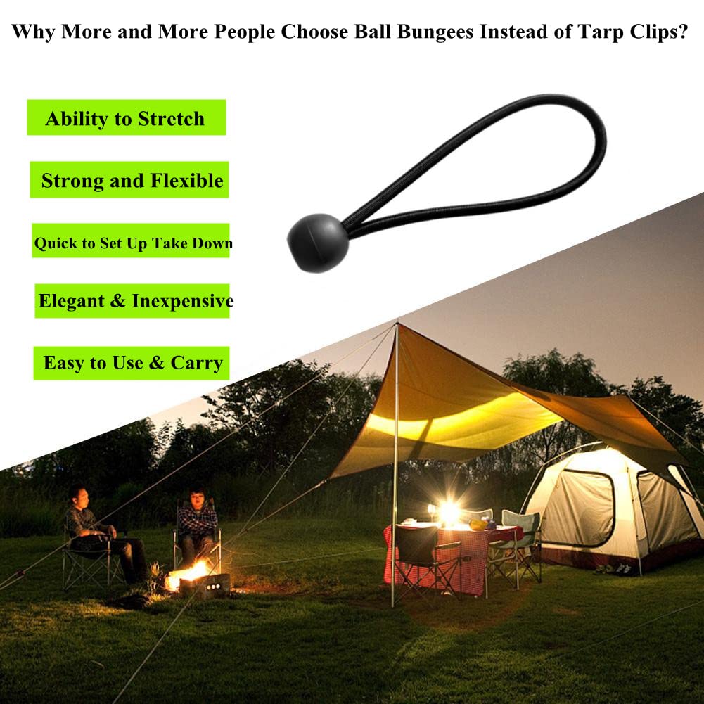40-Pack 6-Inch Ball Bungee Cords – Reusable Tarpaulin Tie Downs For Canopies, Tents, Cargo, And Covers