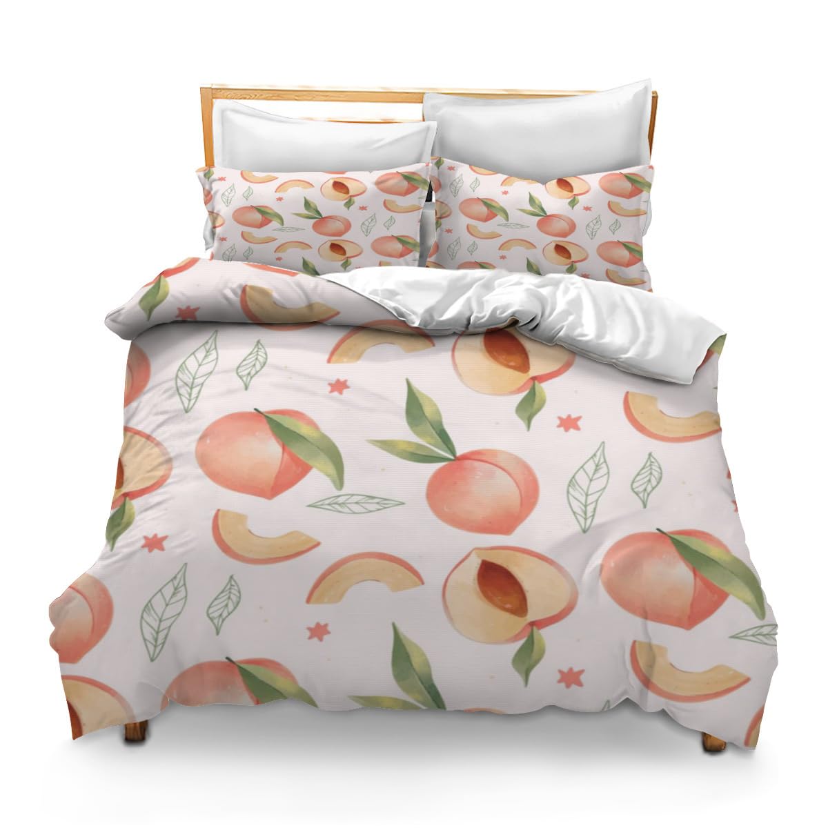 Horienteeon Set di biancheria da letto per bambini con motivo vintage pesca e frutta, set di biancheria da letto per bambini, ragazzi e ragazze, motivo cartoni animati