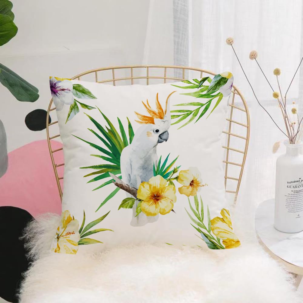 Hyosxw Parrot Decor, Hibiscus With Intelligent Bird - A2 Cushion Cover,Throw Pillow Case Home Decorative For Living Room Bedroom Sofa Chair 18X18 Inch,Parrot Decor, Hibiscus With Intelligent Bird Imitate Creature Animals,Pillowcase 45X45cm