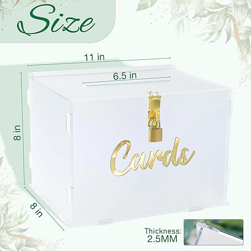 Miniatura 3 de OurWarm Caja de regalo de acrílico esmerilado con cerradura, cadena de luz de recepción de boda y bolígrafo, caja de tarjeta de dinero sobre para