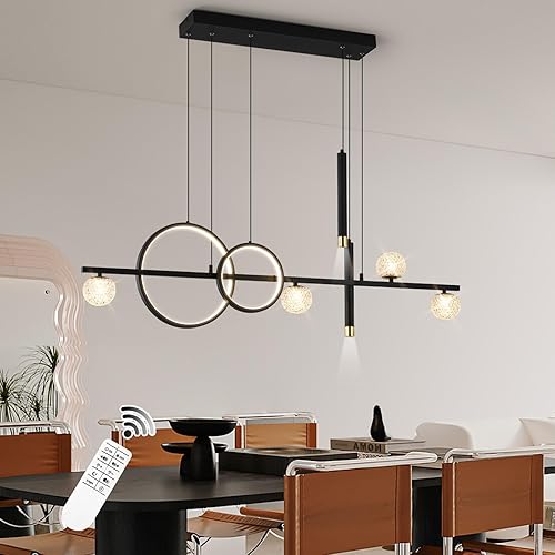 Miniatura 9 de Modernas luces colgantes LED, regulables de 47 pulgadas, lámpara LED lineal, lámpara colgante de comedor negra y dorada mejorada, accesorios de luz