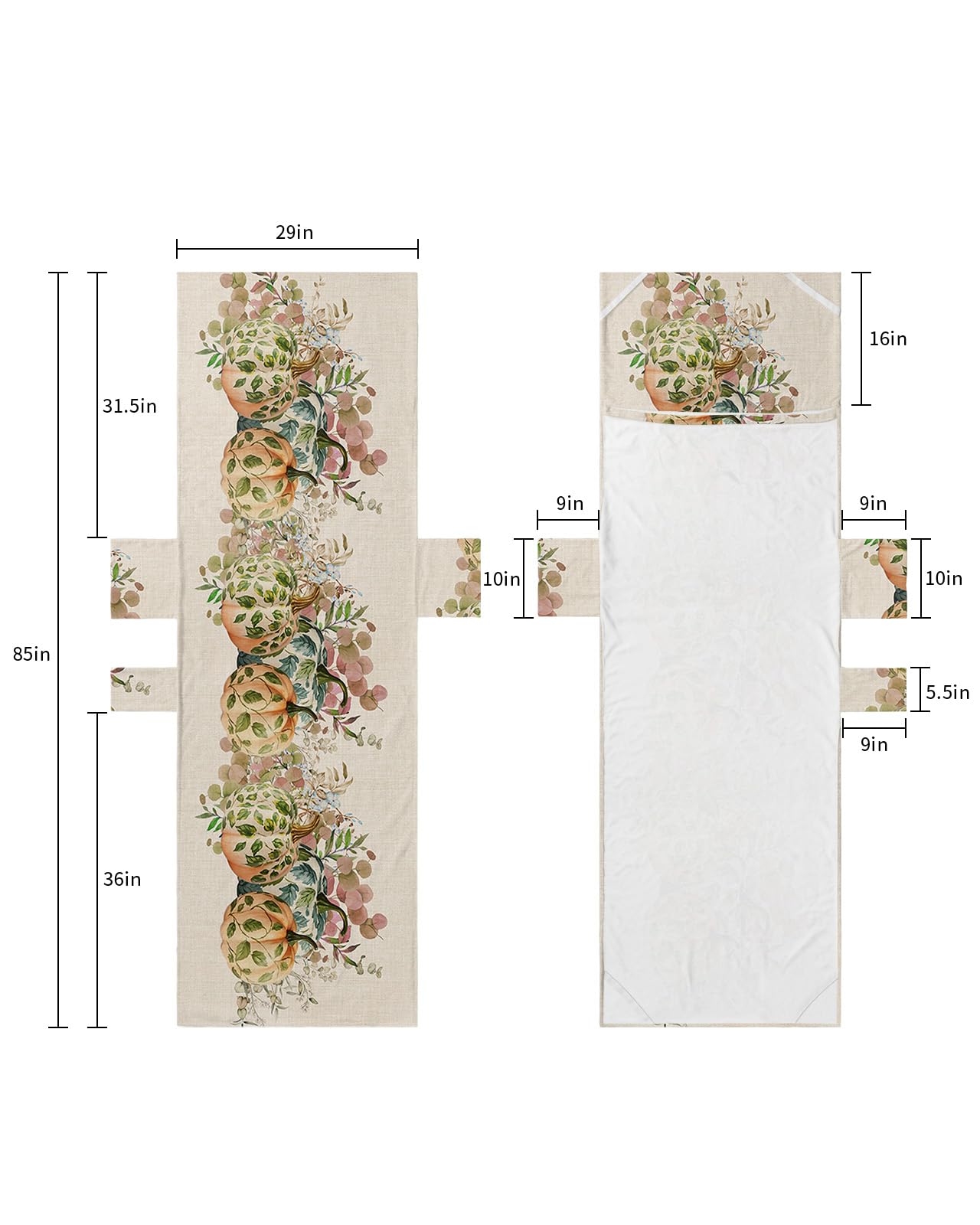 Leaves Pumpkins, Beach Lounge Chair Towel Cover, Soft Chaise Lounge Towel with Side Pockets Patio Pool Chairs Cover for Beach/Pool Sunbathing 29x85 Fall Thanksgiving Green Eucalyptus Burlap