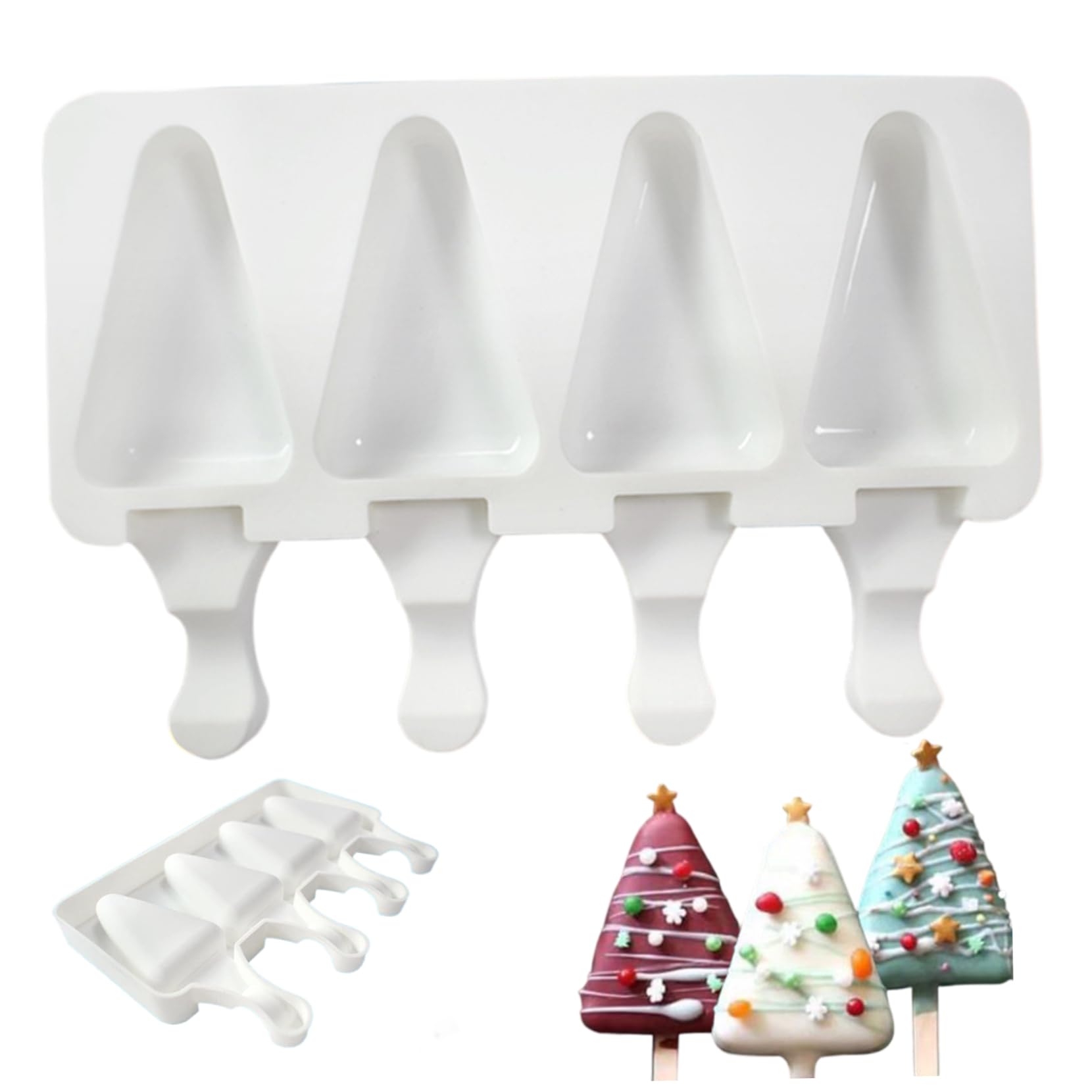 Cake Popsicle Mold 4 Cavities Triangle Silicone Cakesicle Mold Reusable Ice Cream Mould for DIY Popsicle, Cake, Cakesicle, Molds Silicone