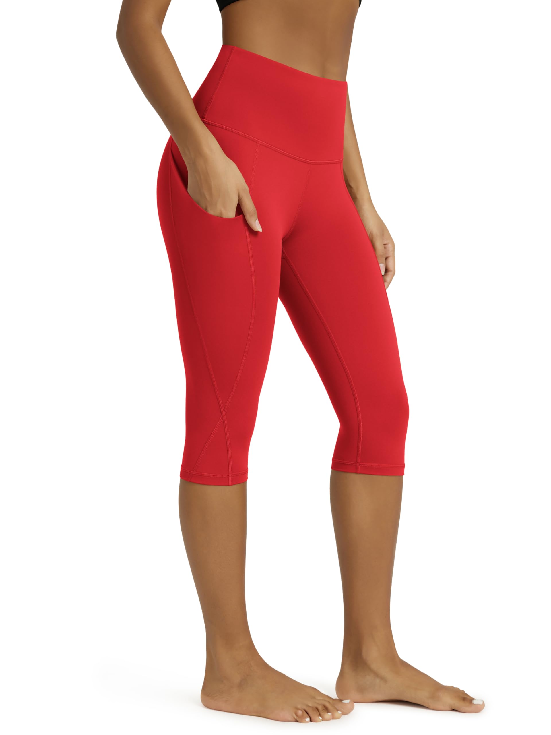 ODODOS Women's High Waisted Yoga Capris with Pockets, Tummy Control Non See Through Workout Athletic Running Capri Leggings