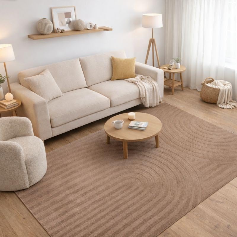 Alfombra moderna ultra suave de pelo corto, ligera y con base antideslizante. Lavable en la lavadora. Plegable, flexible y fácil de almacenar ideal para salón y dormitorio STORESDECO Marrón 140x200 cm