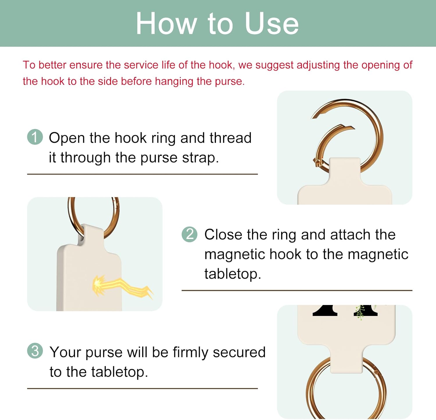 Letter A-Z Strong Magnetic Purse Holder Stylish Floral Design Handbag Hanger for Women Suitable for Table Tops Metal Wall Door Hinge Frame Shopping Cart Valentine's Day Gift Bag Charms - Image 5