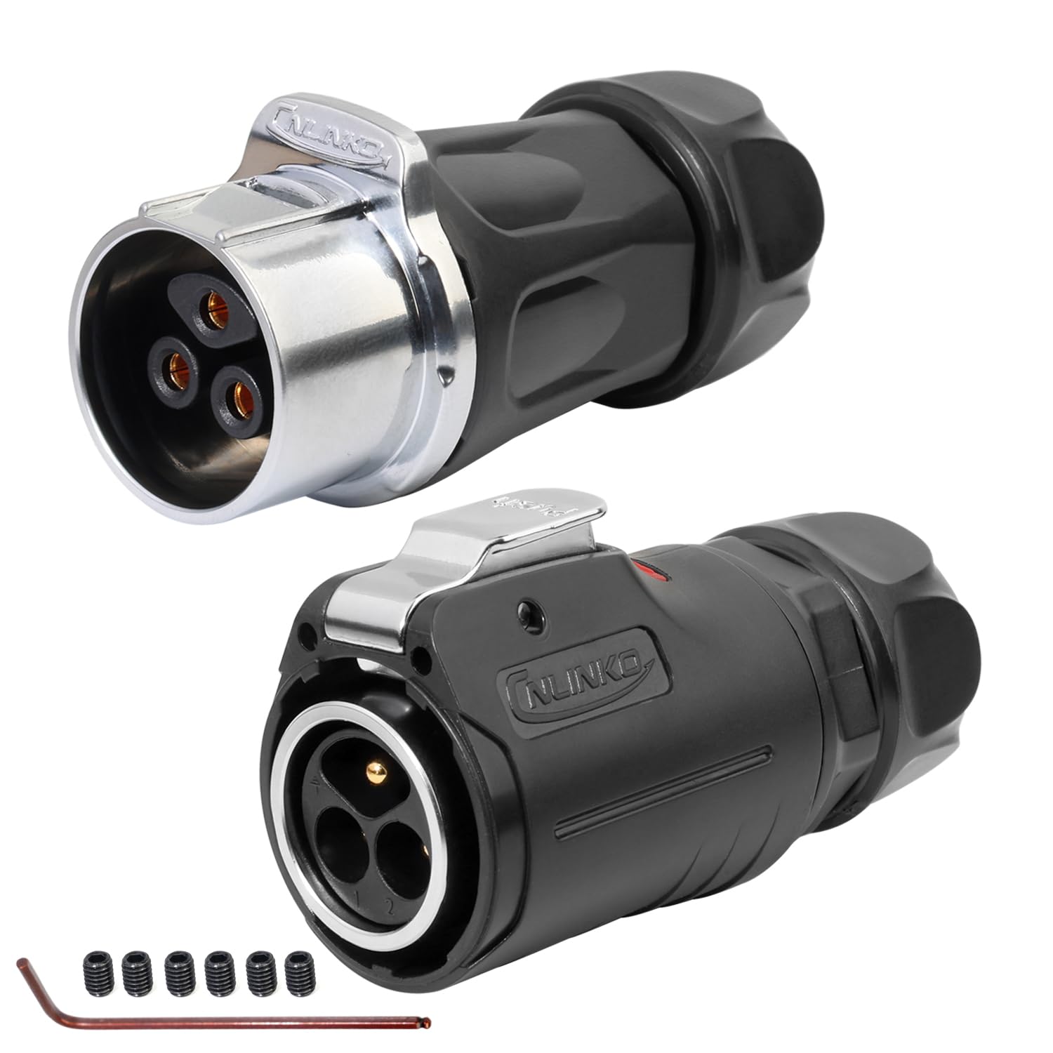 CNLINKO LP-24 3-Pin Screw Lock Waterproof Connector, IP68 Aviation Circular Quick Plug, M24 Male & Female Plug Pair (LP24 3-Pin Screwing)