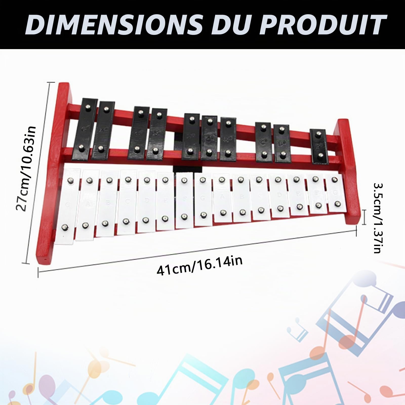 25 notes de carillon xylophone, carillon avec touches en métal et base en bois, percussion à main avec 2 baguettes, portable, sac de transport, instrument de musique pour jeunes et adultes