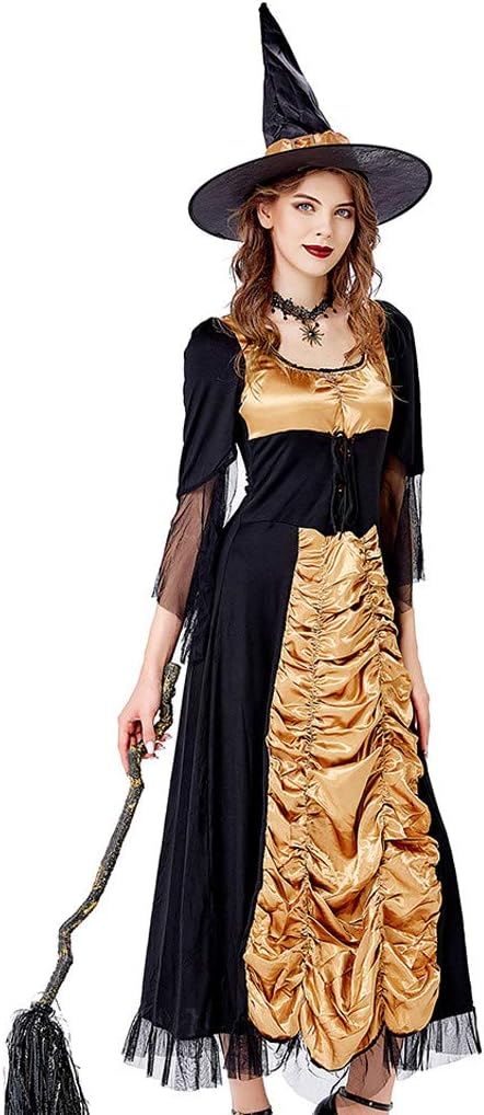 Women's Halloween Witch Costumes Lace Up Novelty 3/4 Flare Sleeve Dresses Witch A-line Maxi Cosplay Masquerade Gowns