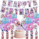 42pcs KKpop Demo Geburtstags Deko Set, Cartoon Thema Dekoration mit Banner, Ballons & Cupcake-Topper für Kindergeburtstag