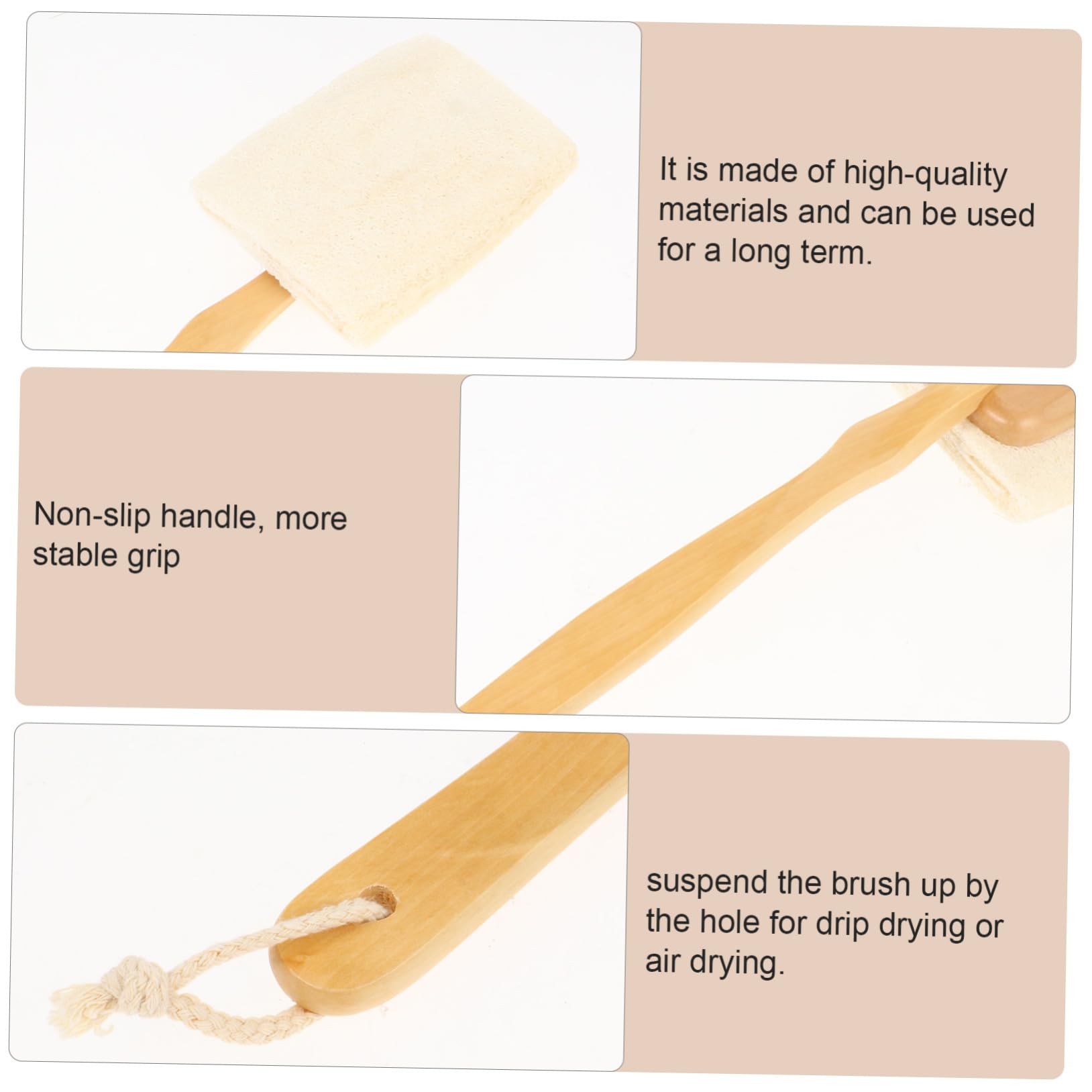 Healvian 3pezzi Spazzola Da Loofah Con Manico Lungo Esfoliante Naturale Per La Pulizia Del Corpo e Massaggio Della Schiena Accessorio Bagno e Loofah Per Pelli Secche e Relax