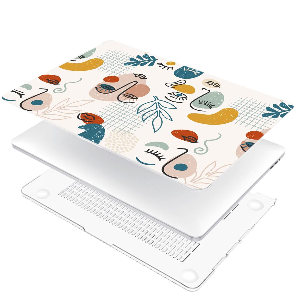 4 in 1 Custodia per MacBook Air 13,6 Pollici M3 M2 2024 A3113 e 2022 A2681, Cover Plastica Rigida Ultra Sottile + Tastiera Cover for Mac Air 13 M2 M3, Volto Umano Astratto 15