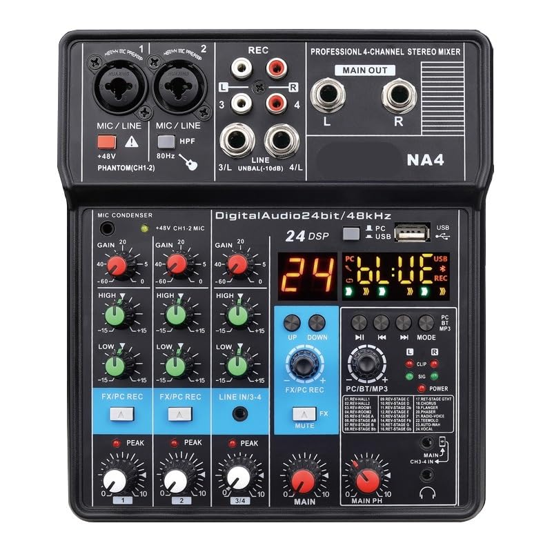 Console de mixage 4 canaux Bluetooth pour diffusion en direct et enregistrement audio sur PC
