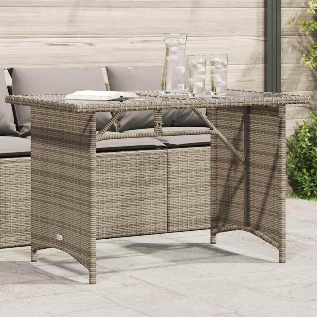 Rectangular Garden Coffee Table Grey PE Rattan with Tempered Glass Top and Powder-Coated Steel Frame for Outdoor Patio Furniture and Outdoor Side Table Use