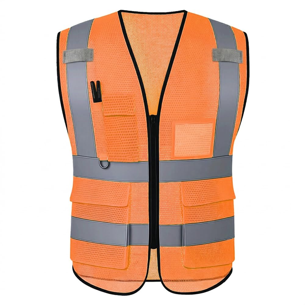 MYCJT High Visibility Reflective Safety Vest Men Women, 5 Multi Pockets