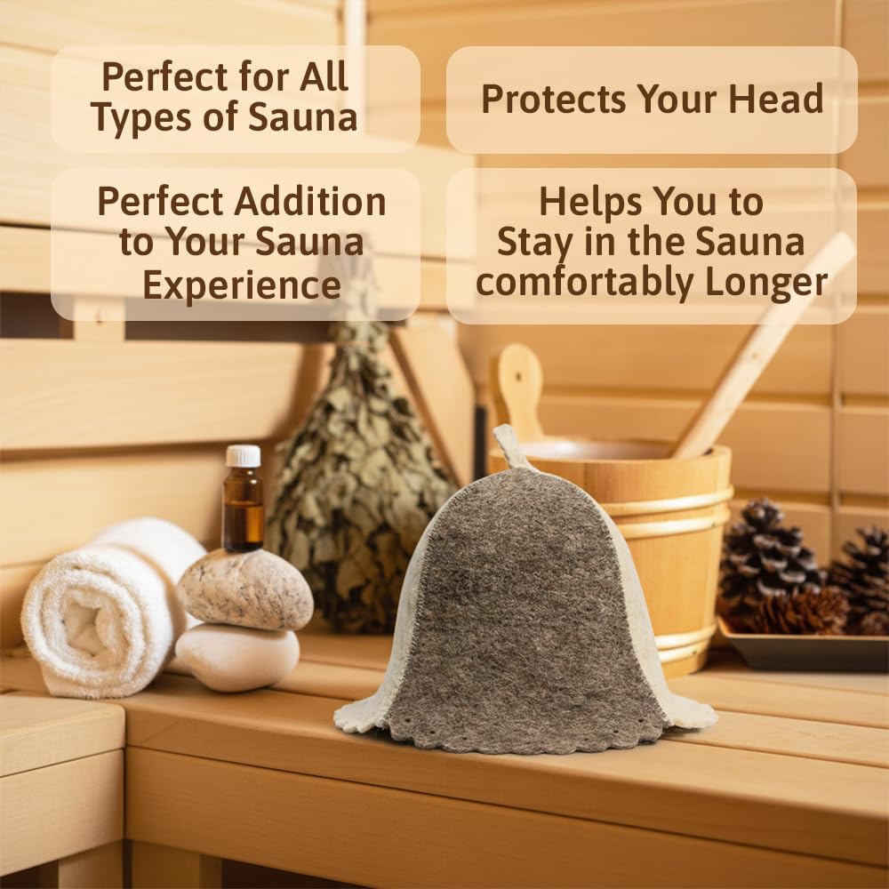 Chapeau de sauna finlandais en laine homme gris blanc feutre