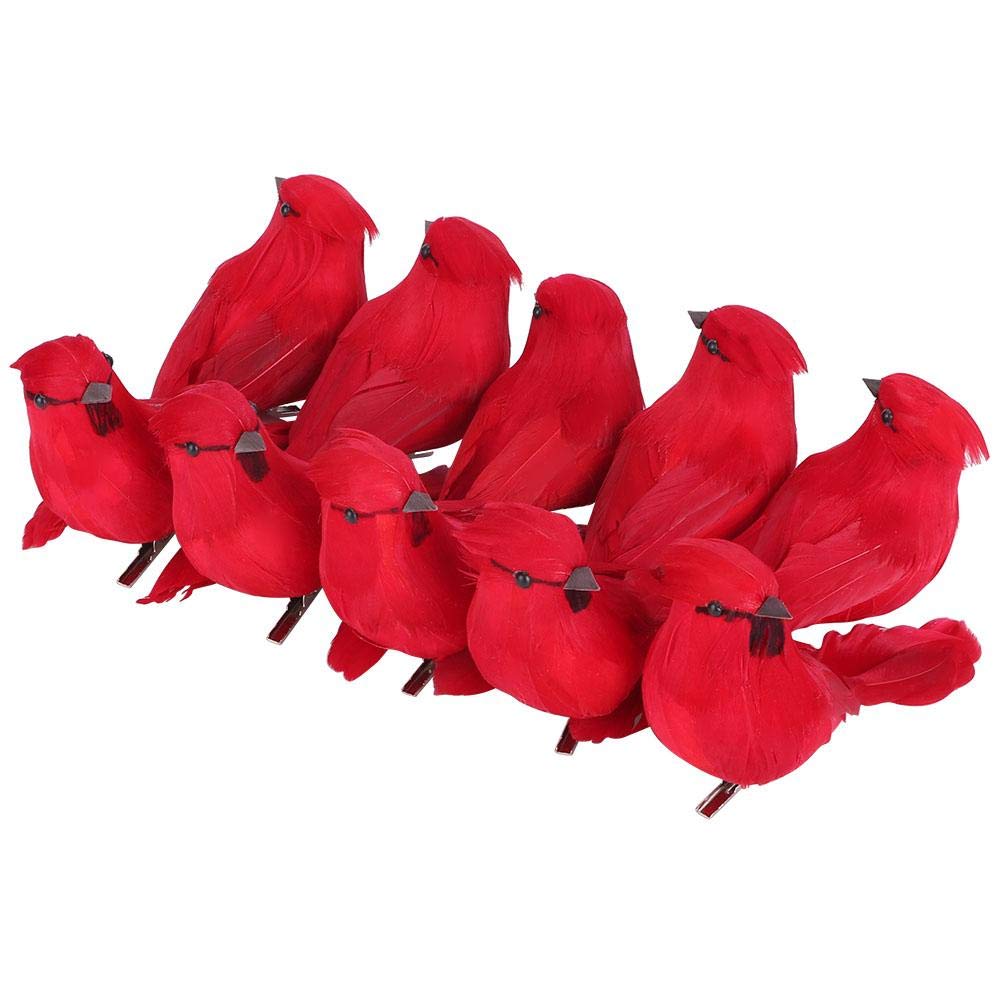 12 Uccelli Cardinali Rossi Artificiali Con Clip - Decorazioni Natalizie In Schiuma E Piume - 14cm Per Albero E Artigianato