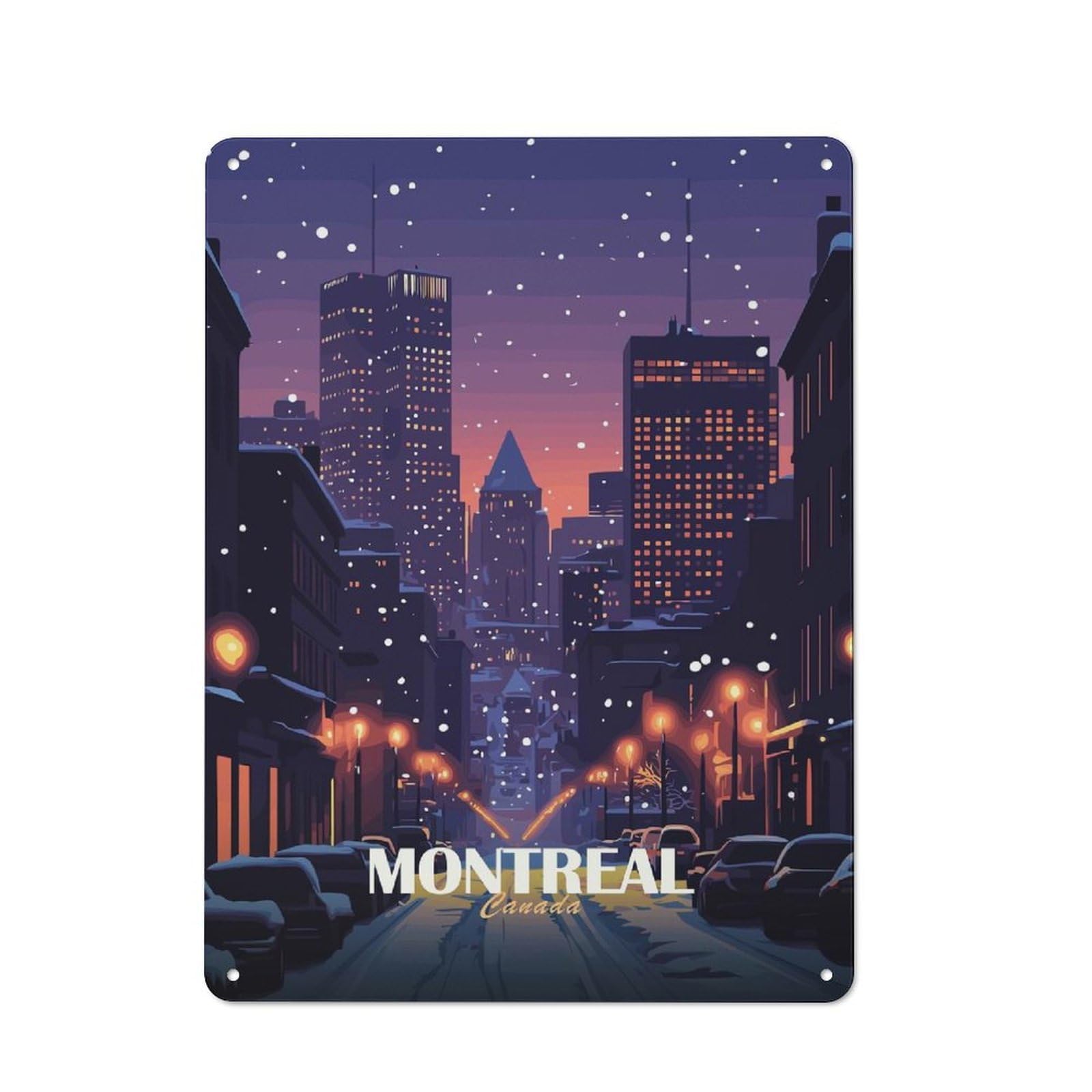 Junmoney Style Retro Tin Sign 40X30cm Featuring Montreal Canada Winter Cityscape For Workshop Wall, Gift For Makers And Diy Enthusiasts During The Christmas Season