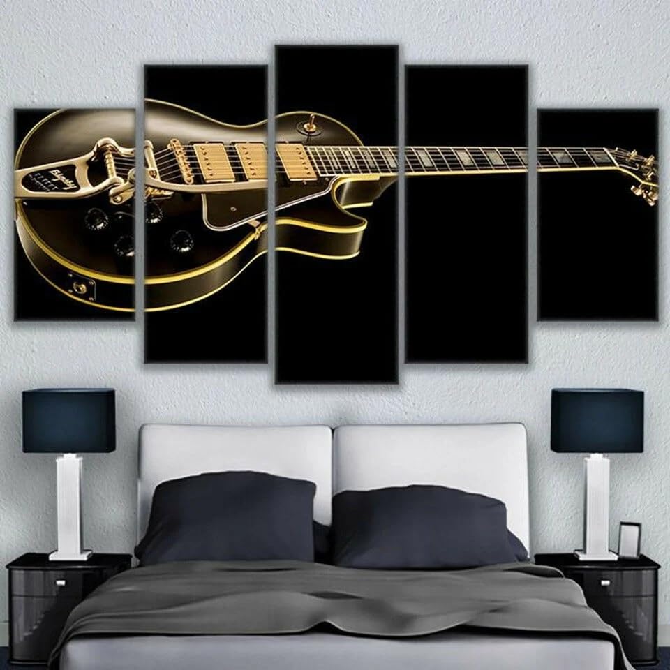 Impression sur toile guitare classique grand format 5 panneaux déco murale