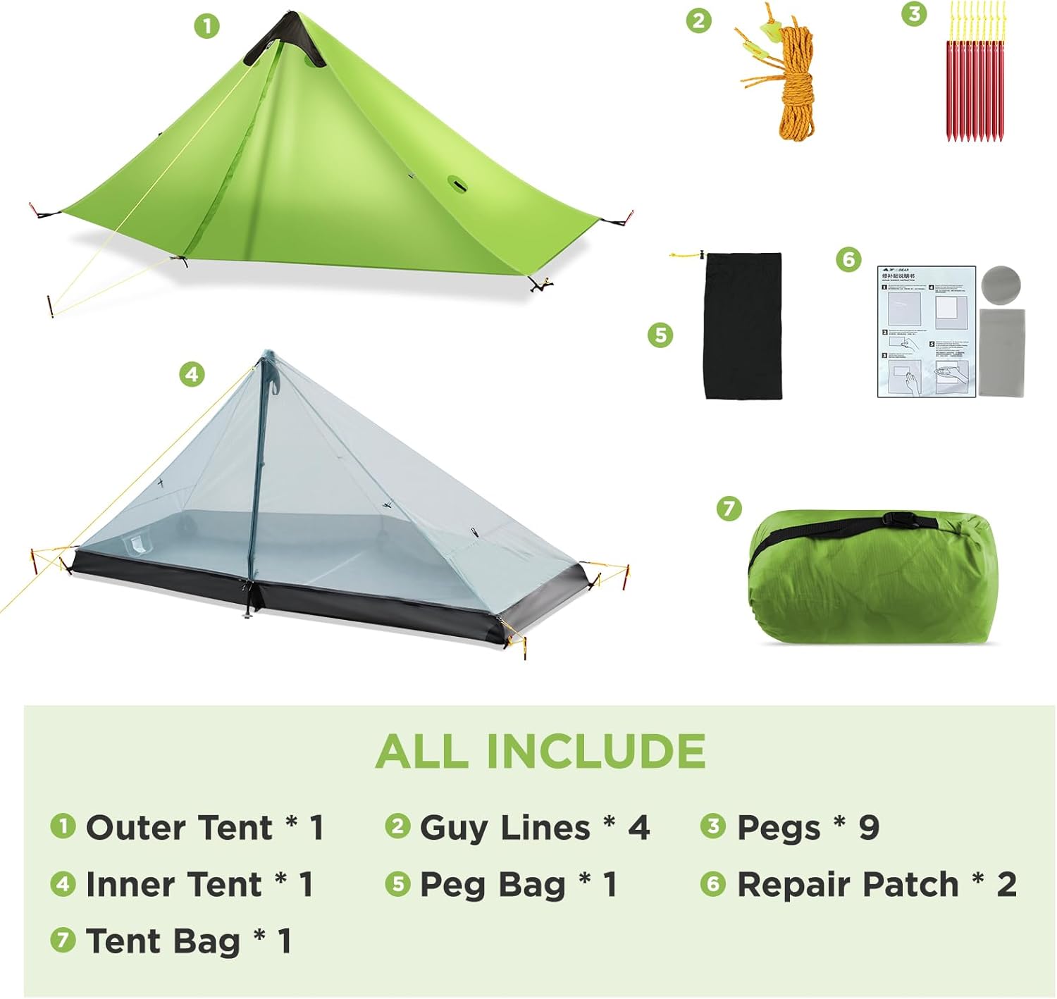 KIKILIVE LanShan Tienda de campaña ultraligera para uso en exteriores, tienda de campaña ultraligera para 1 persona/2 personas, refugio para acampar, mochilear y caminar