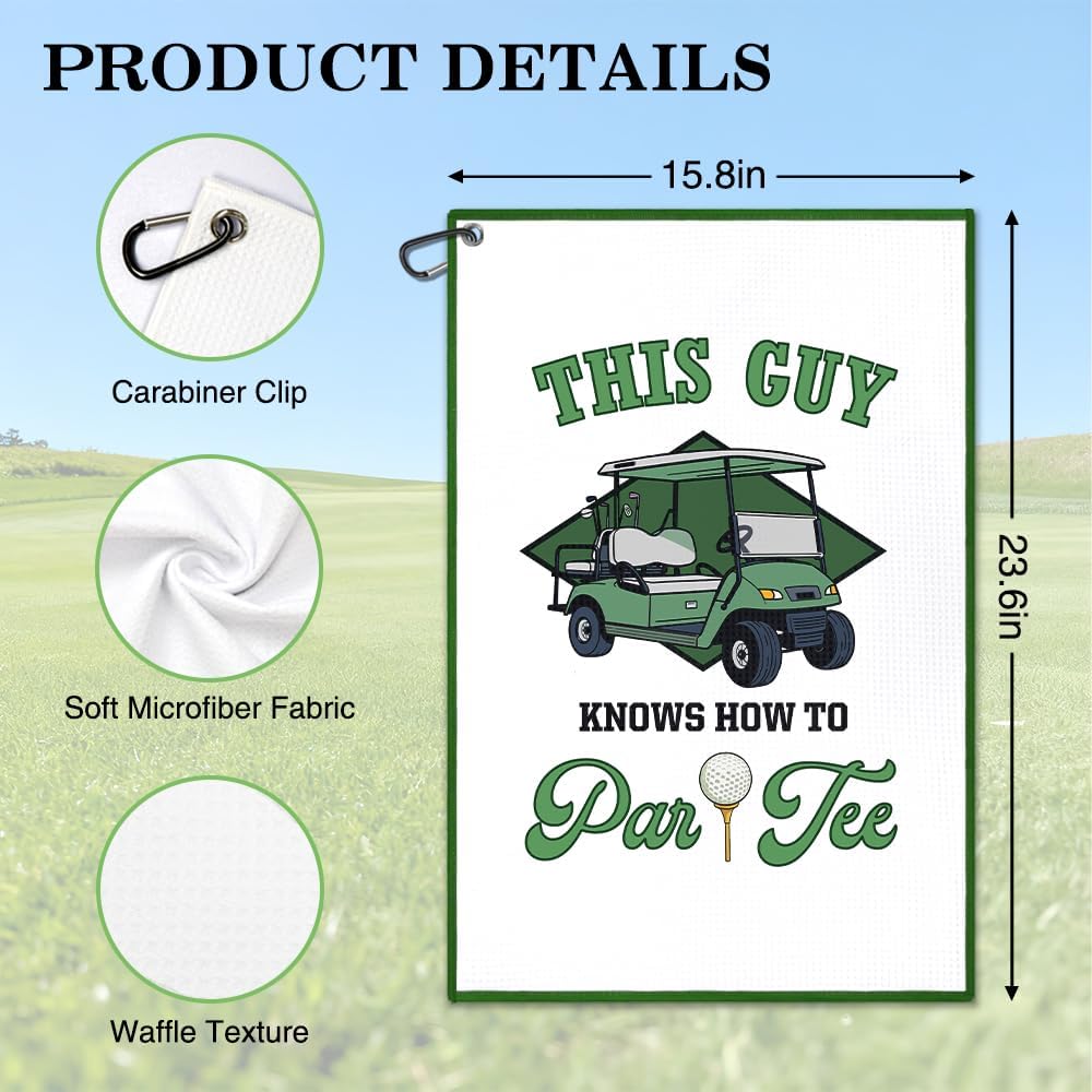 This Guy Know How To Par Tee Golf Towel, Funny Golf Bag Towel With Clip, Golfing Accessories for Men, Golfing Gifts for Son Dad Grandpa, Father Day Birthday Retirement Gifts for Golfer Sport Fan - Image 2