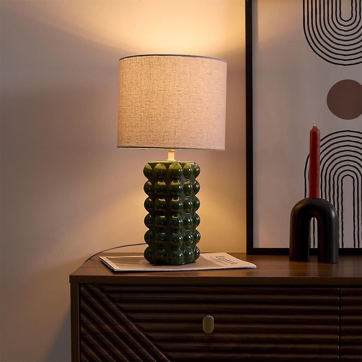 AltoBuy Lampe à Poser en céramique Relief Vert forêt (H41cm)