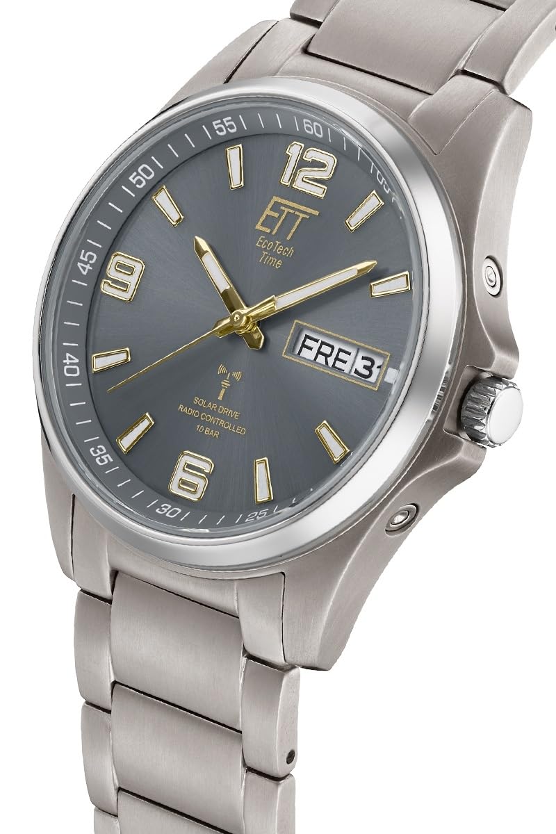 ETT Eco Tech Time Funk Solar Herren Uhr Analog mit Titan Armband EGT-11601-21M