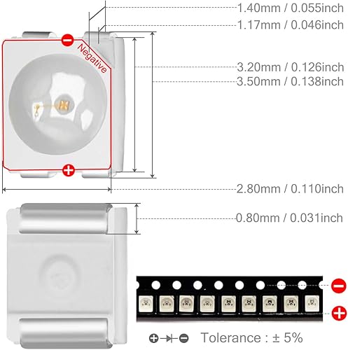 Miniatura 9 de Chanzon 100 chips de luces LED SMD blancas 3528 1210 montaje en superficie PLCC de 0138in x 0110in CC 3 V 20 mA 7-8 LM de alta intensidad de luces