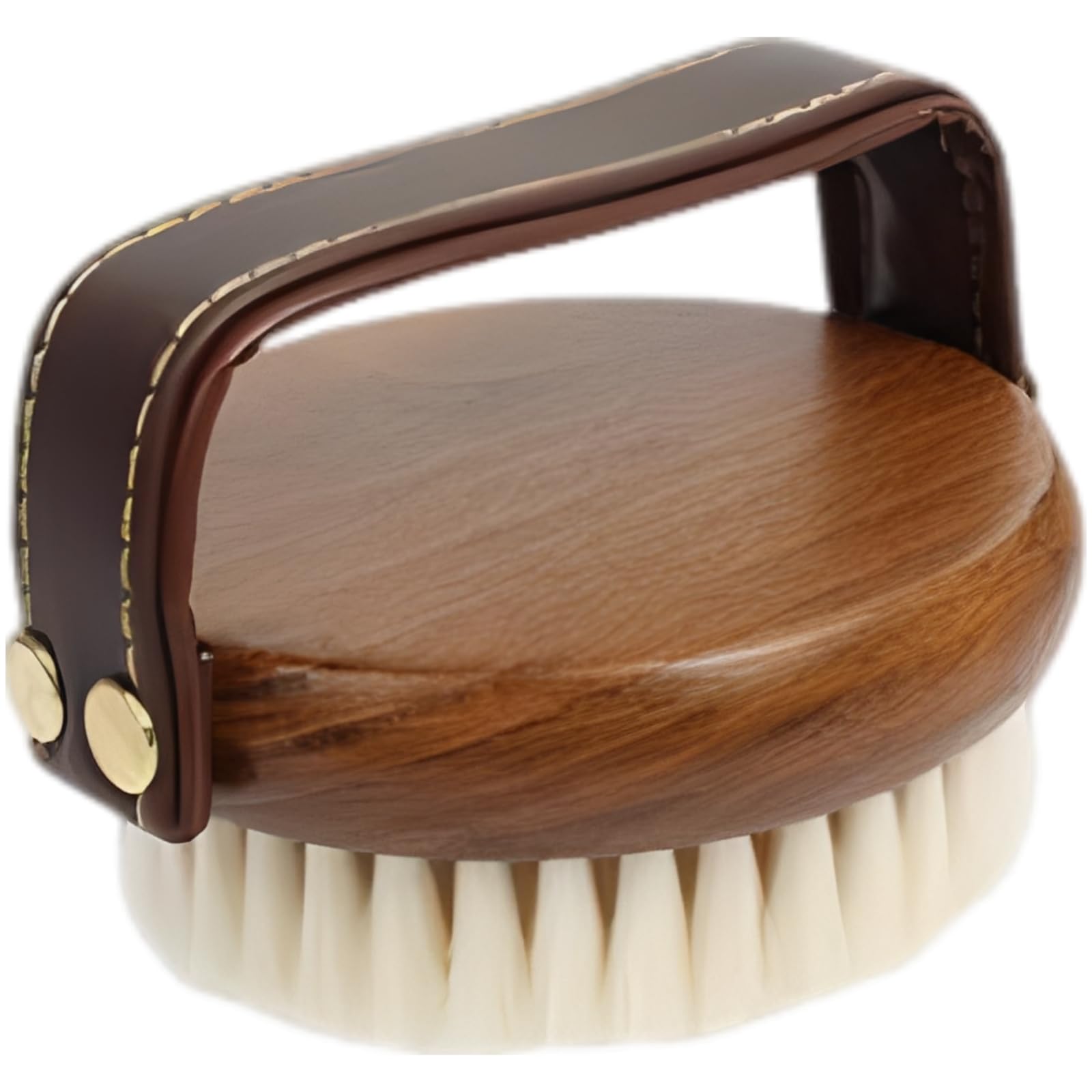 Cepillo para caballos de madera con mango de piel, cerdas suaves para eliminar la suciedad, cepillo compacto para cara y cuerpo, accesorios para el cuidado de los caballos