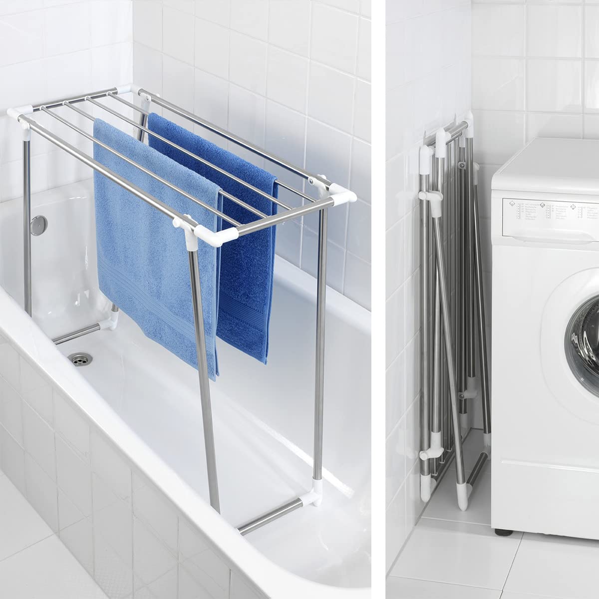 WENKO Stendibiancheria Profi Single - lunghezza asciugatura 5,5 m, Acciaio inossidabile, 87 x 79 x 39 cm, Argento opaco