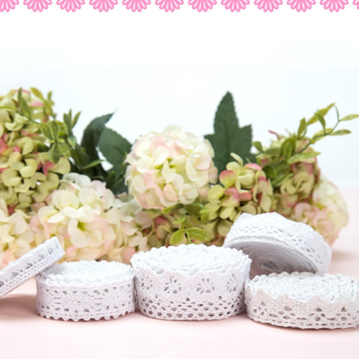 5 Rolls White Cotton Lace Trimming Roll for DIY Handmade Hair Bows